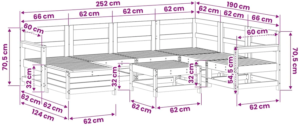 Lauko baldų komplektas Sodo sofos komplektas, 8 dalių, baltas, pušies medienos masyvas