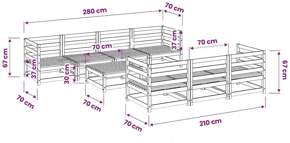 Sodo sofos komplektas, 8 dalių, impregnuota pušies mediena