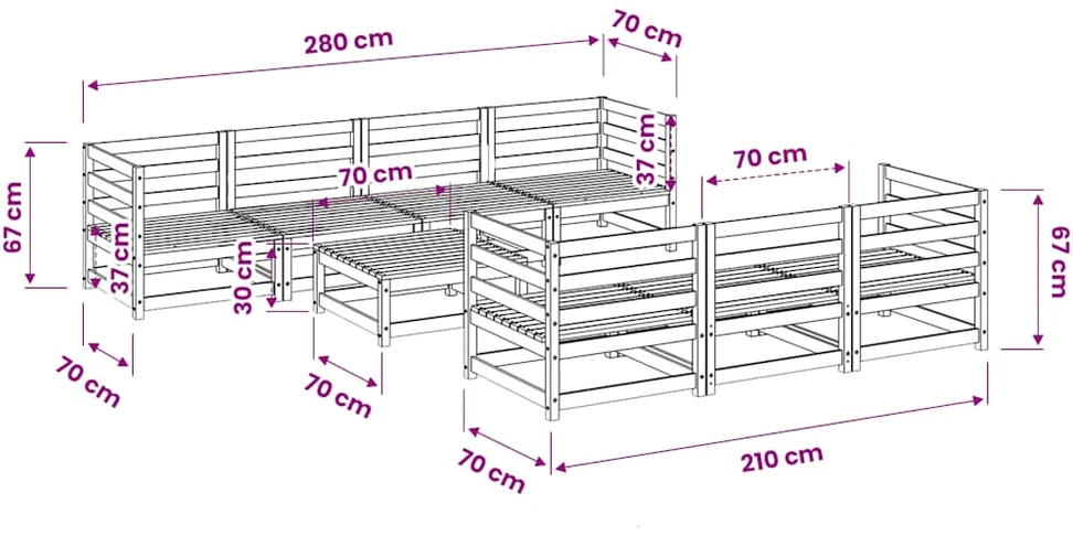 Sodo sofos komplektas, 8 dalių, pušies medienos masyvas