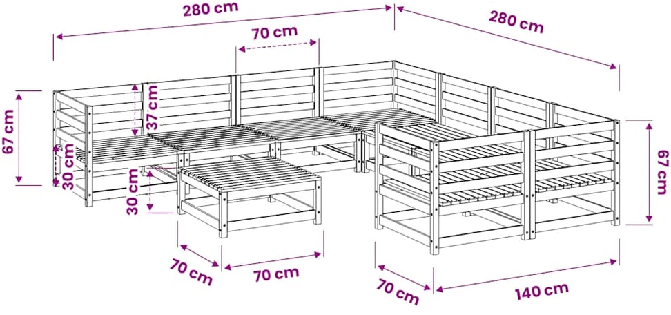 Sodo sofos komplektas, 9 dalių, douglas eglės medienos masyvas