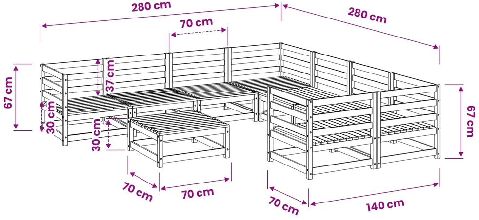Lauko baldų komplektas Sodo sofos komplektas, 9 dalių, impregnuota pušies mediena