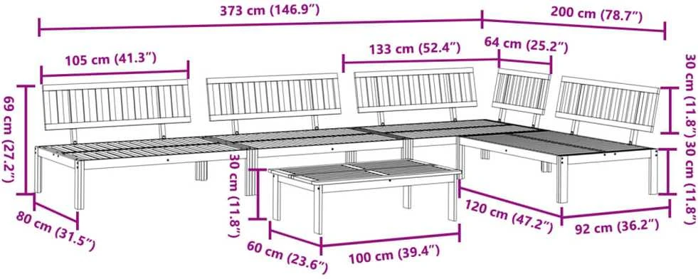Sodo sofos komplektas iš palečių, 5 dalių, akacijos masyvas
