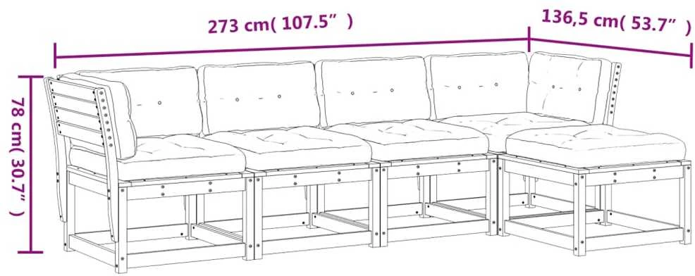 Lauko baldų komplektas Sodo sofos komplektas su pagalvėlėmis, 5 dalių, baltas, pušis