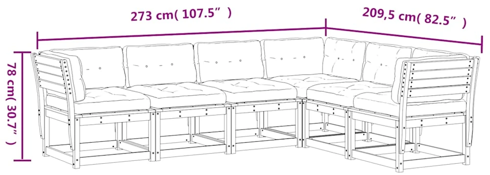 Lauko baldų komplektas Sodo sofos komplektas su pagalvėlėmis, 6 dalių, baltas, pušis