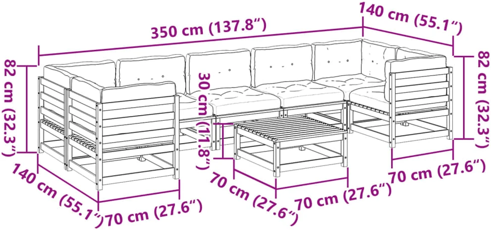 Lauko baldų komplektas Sodo sofos komplektas su pagalvėlėmis, 8 dalių, vaško, pušis