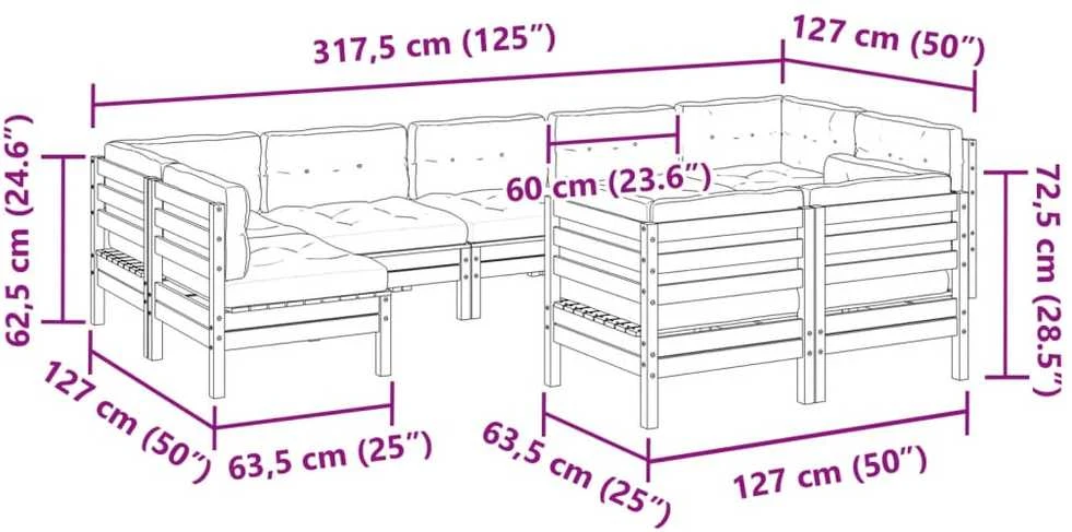Sodo sofos komplektas su pagalvėlėmis, 9 dalių, pušis
