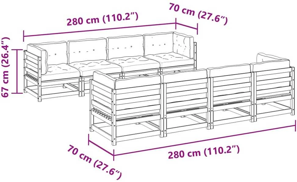 Lauko baldų komplektas Sodo sofos komplektas su pagalvėlėmis, 9 dalių, vaško, pušis