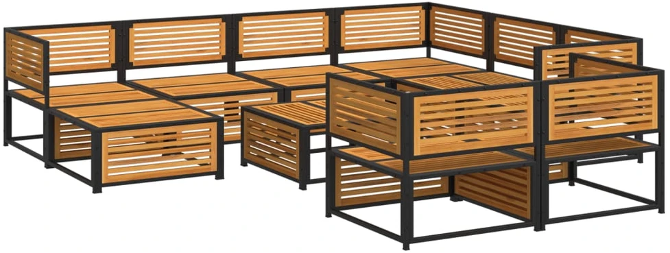 Lauko baldų komplektas Sodo sofos komplektas su pagalvėmis, 10 dalių, akacijos masyvas