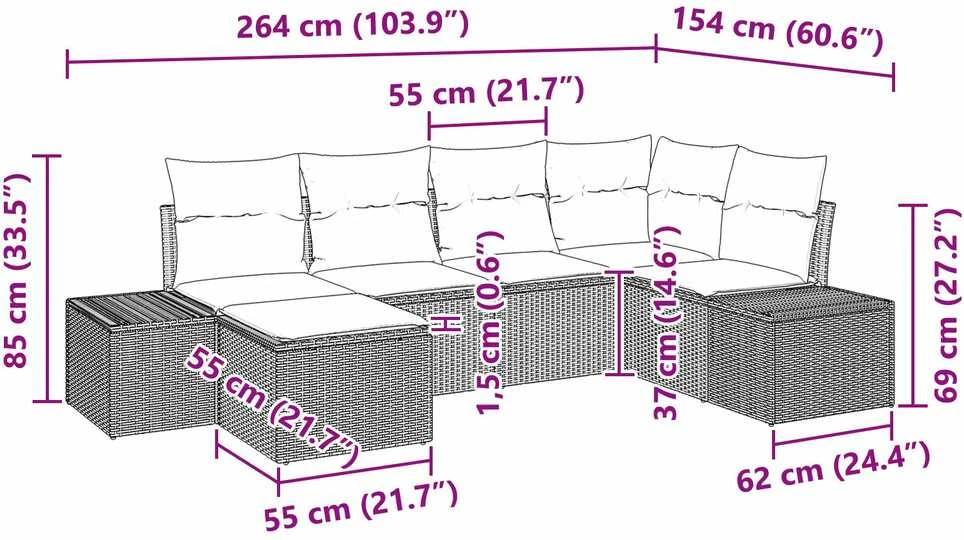 Lauko baldų komplektas Sodo Sofų Rinkinys 6 vnt. Juoda poliratanas
