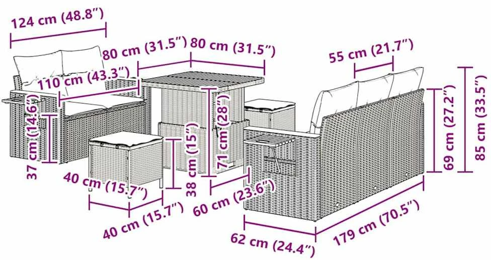 Sodo Sofų Rinkinys 10 vnt. 7-Vietų skaičius Bežinė ir kreminė