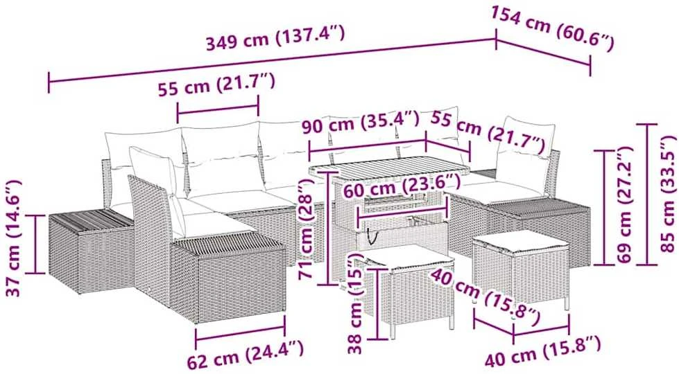 Sodo Sofų Rinkinys 10 vnt. 9-Vietų skaičius Smėlio Poli ratanas