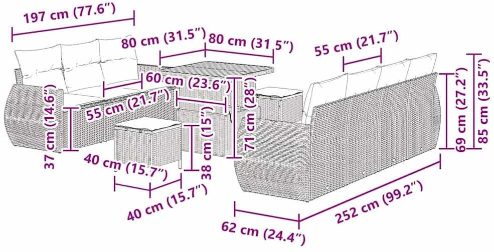 Sodo Sofų Rinkinys 10 vnt. 7-Vietų skaičius