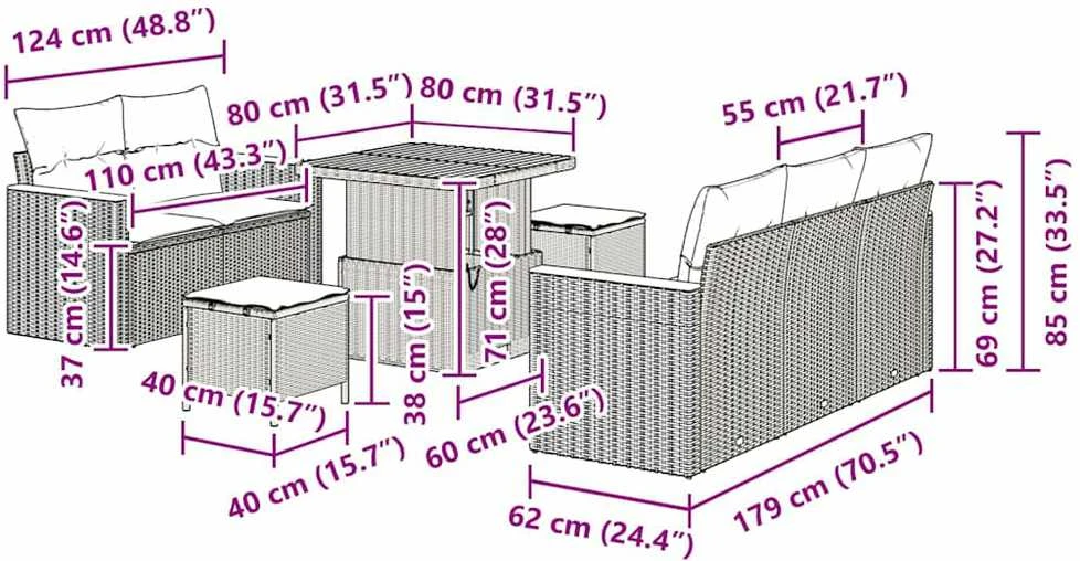 Sodo Sofų Rinkinys 10 vnt. 7-Vietų skaičius