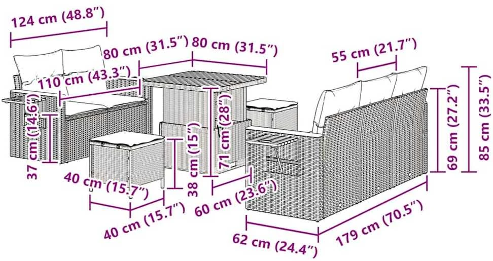 Sodo Sofų Rinkinys 10 vnt. 7-Vietų skaičius