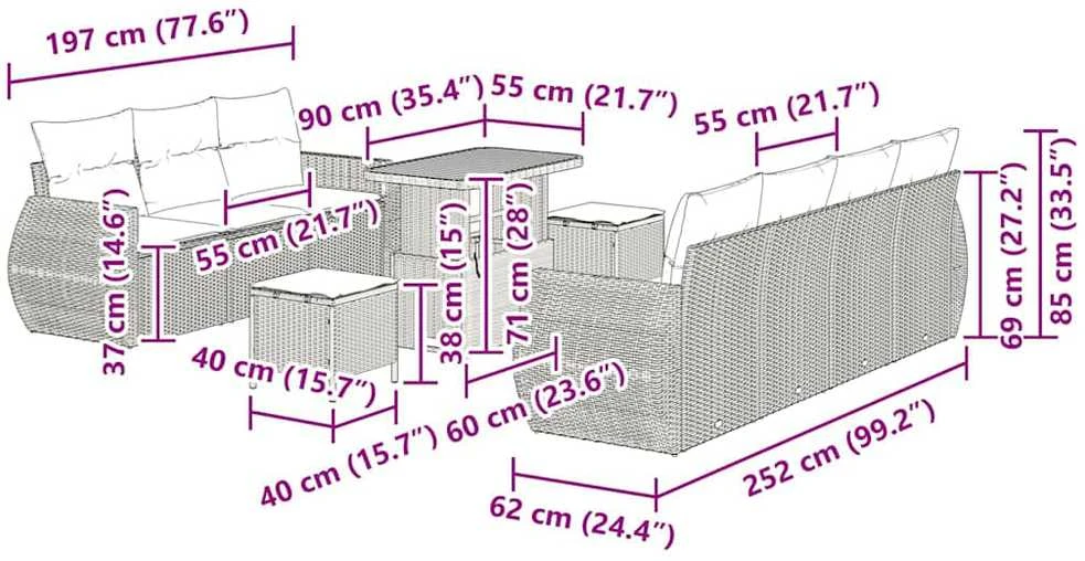 Sodo Sofų Rinkinys 10 vnt. 7-Vietų skaičius