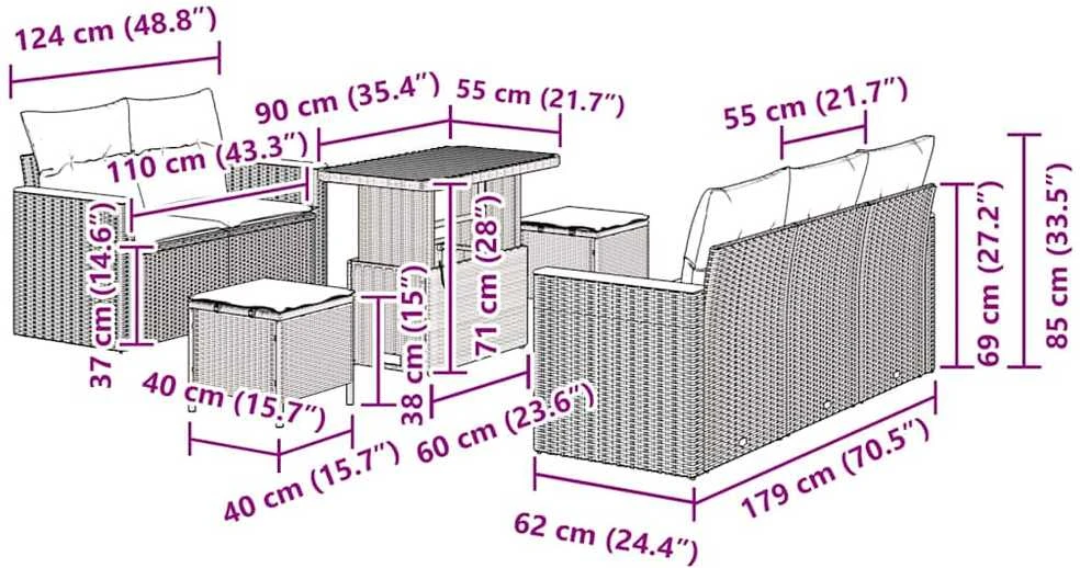 Sodo Sofų Rinkinys 10 vnt. 7-Vietų skaičius