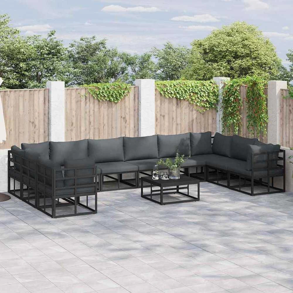 Sodo Sofų Rinkinys 10 vnt. Juoda Aliuminis