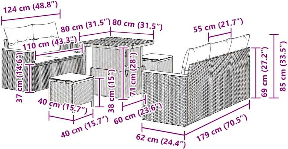 Sodo Sofų Rinkinys 10 vnt. 7-Vietų skaičius Juoda ir kreminė