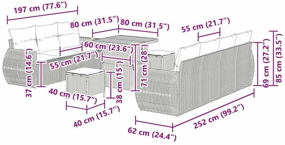 Sodo Sofų Rinkinys 10 vnt. 7-Vietų skaičius Juoda ir kreminė
