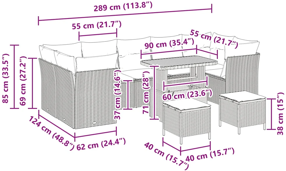 Sodo Sofų Rinkinys 10 pcs Juoda poliratanas