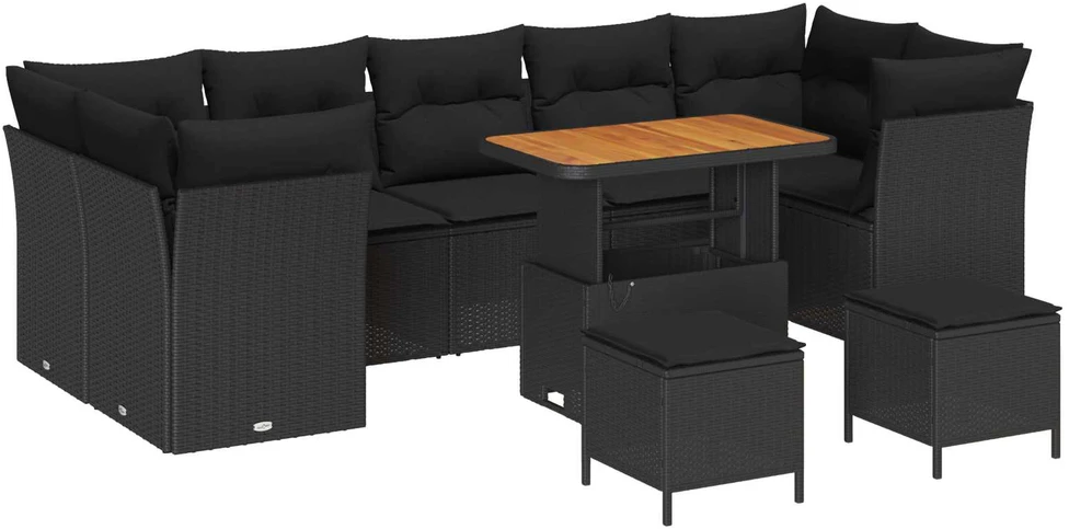 Sodo Sofų Rinkinys 10 pcs Juoda poliratanas