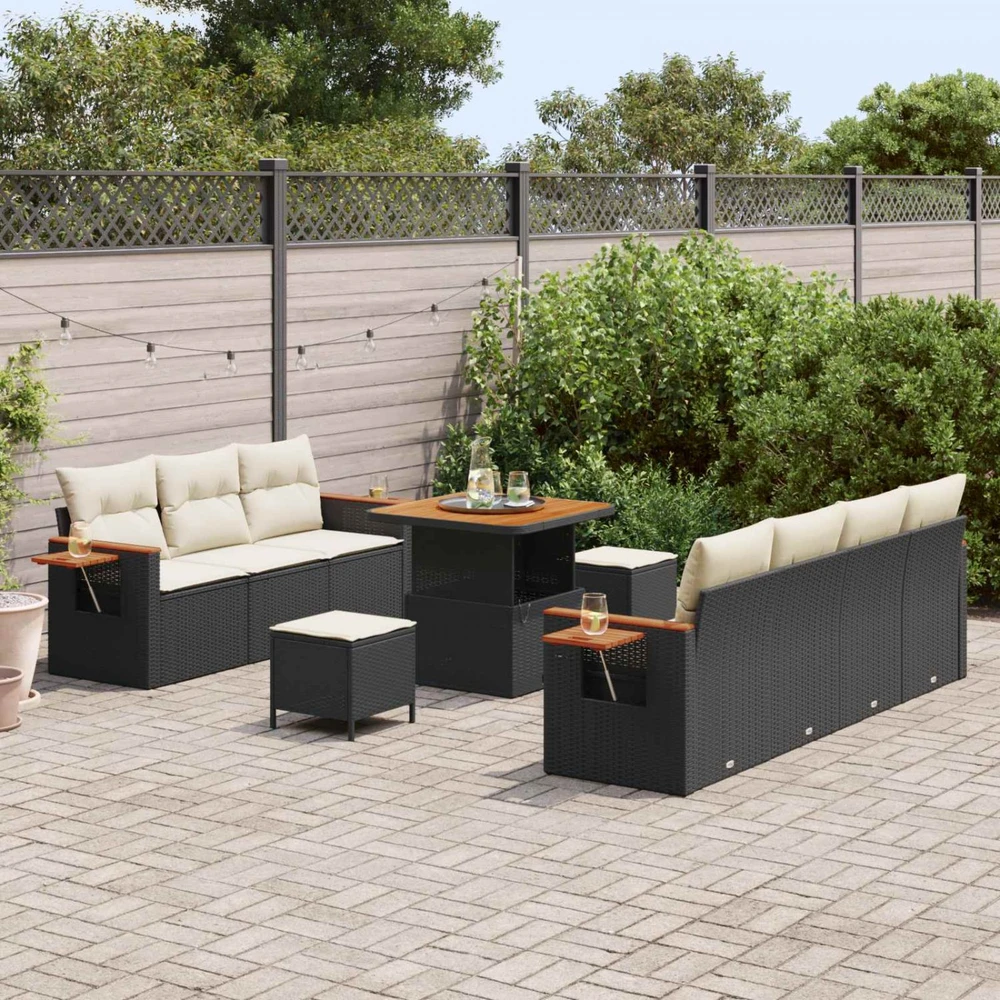 Sodo Sofų Rinkinys 10 vnt. Juoda poliratanas