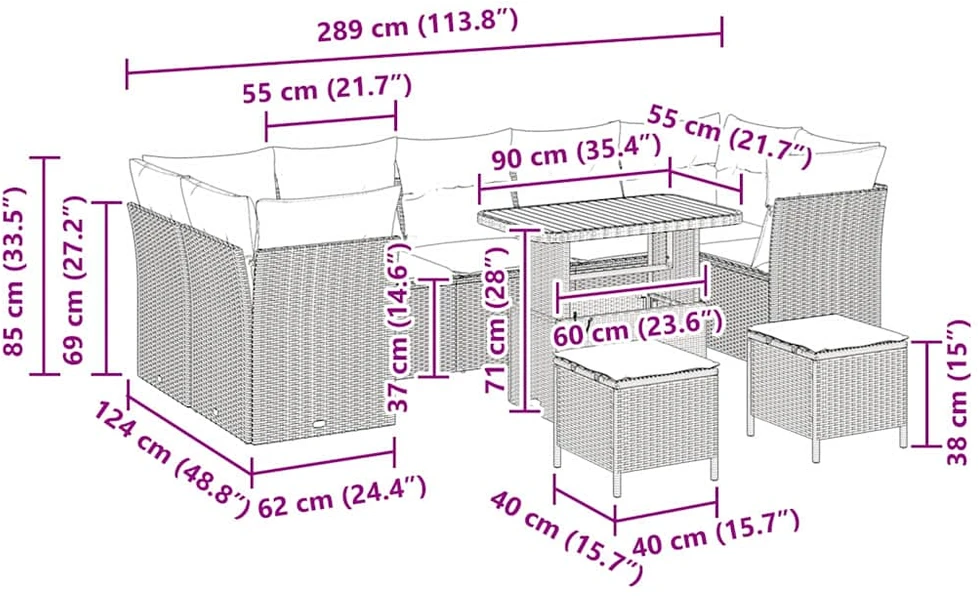Sodo Sofų Rinkinys 10 pcs Juoda poliratanas