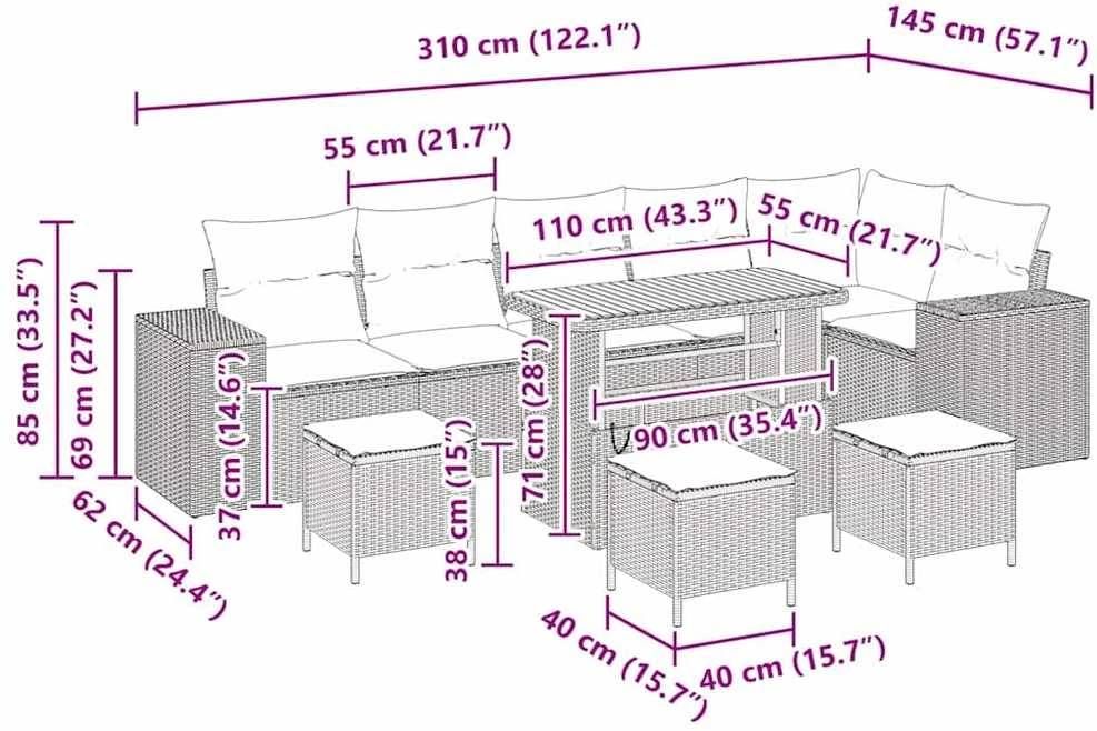 Sodo Sofų Rinkinys 10 vnt. Pilka poliratanas