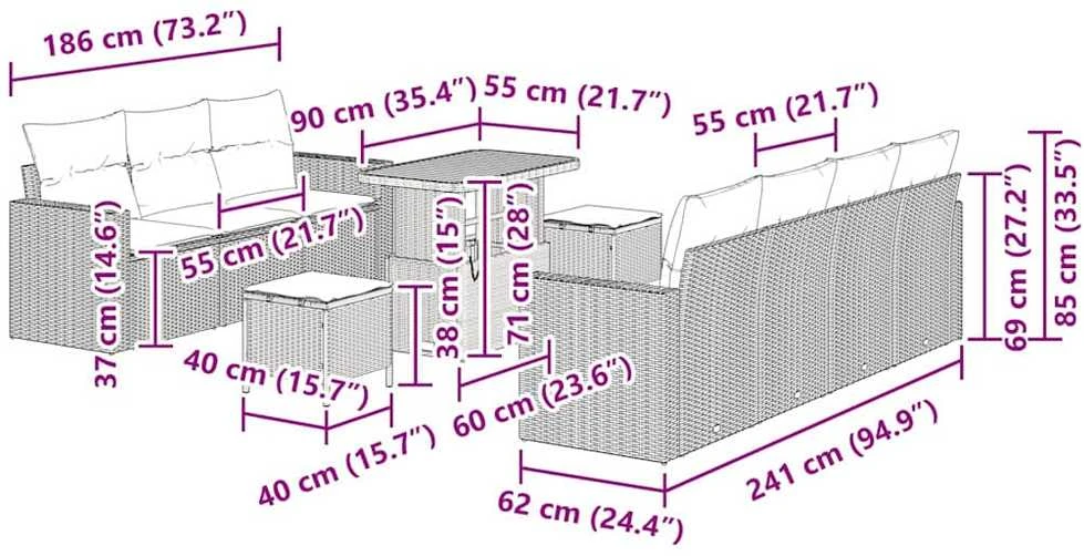 Sodo Sofų Rinkinys 10 vnt. 7-Vietų skaičius