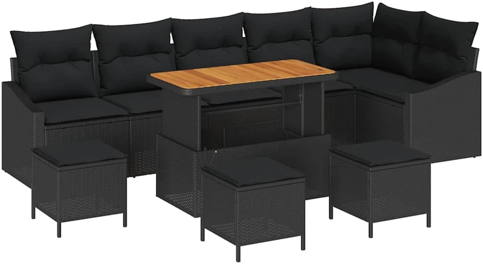 Sodo Sofų Rinkinys 10 vnt. 8-Vietų skaičius Juoda Poli ratanas