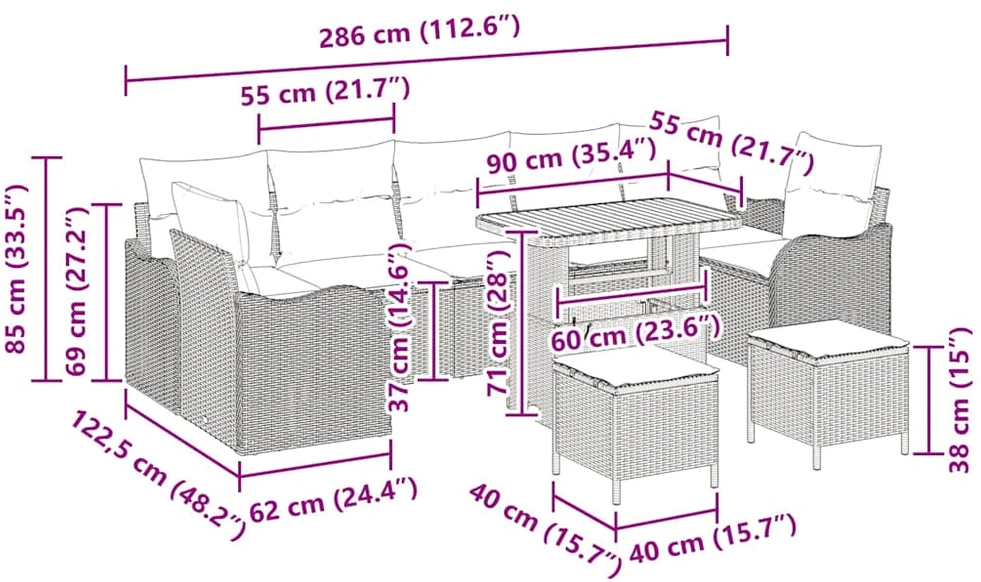 Sodo Sofų Rinkinys 10 vnt. 9-Vietų skaičius