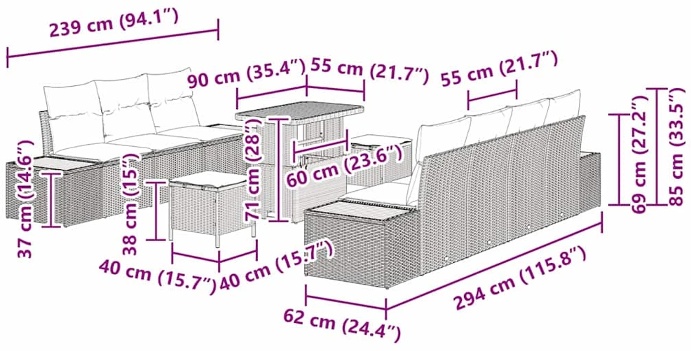 Sodo Sofų Rinkinys 10 vnt. 9-Vietų skaičius Smėlio Poli ratanas