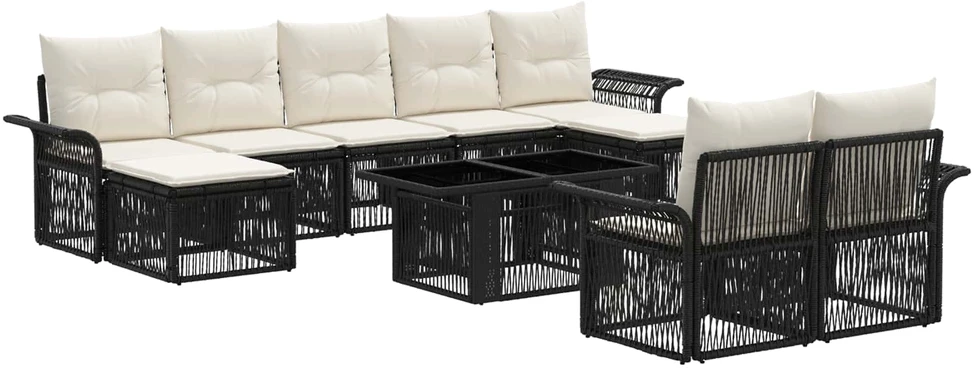 Sodo Sofų Rinkinys 10 vnt. Juoda ir kreminė balta