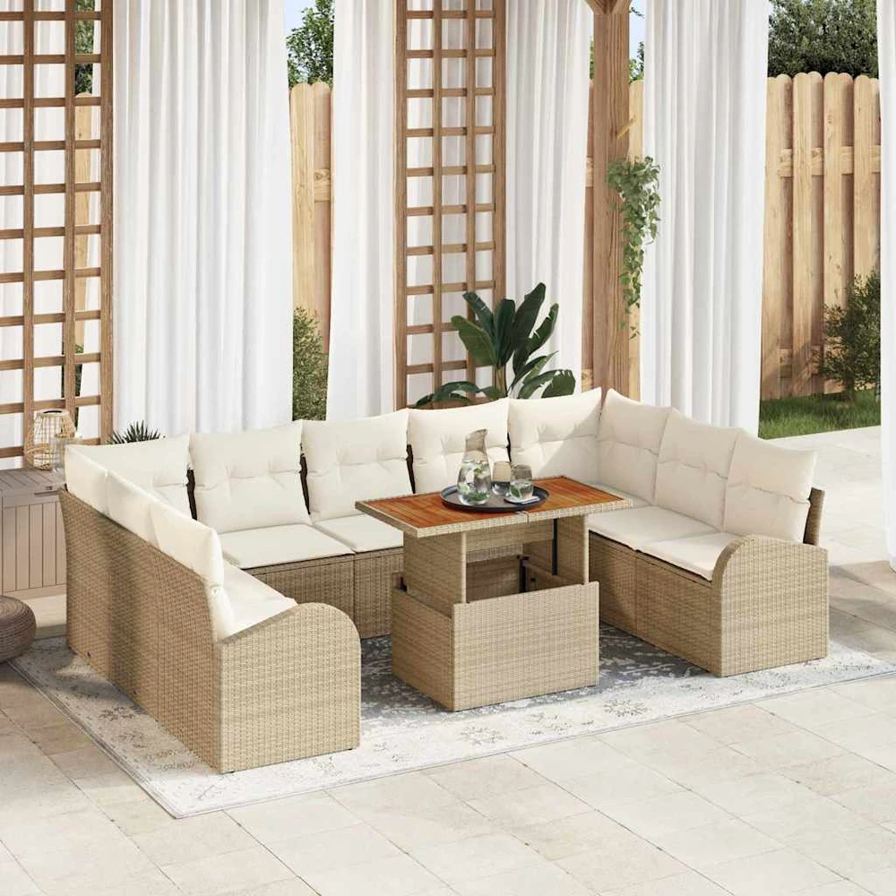 Sofa Sodo Sofų Rinkinys 10 vnt. smėlio ir kreminės spalvos