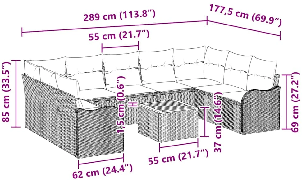Sodo Sofų Rinkinys 10 vnt. Smėlio poliratanas
