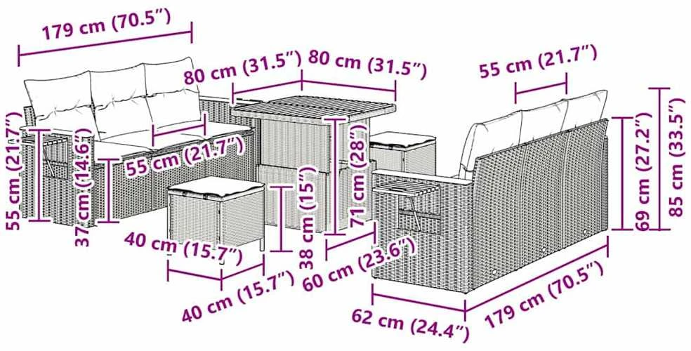 Sodo Sofų Rinkinys 11 vnt. 8-Vietų skaičius Bežinė ir kreminė
