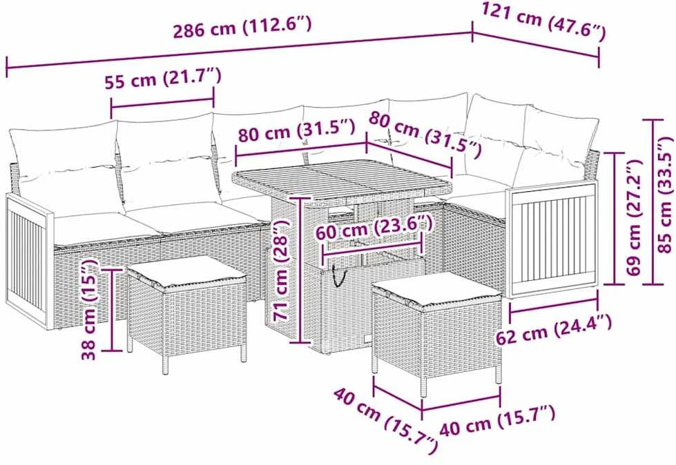 Sodo Sofų Rinkinys 11 vnt. 7-Vietų skaičius