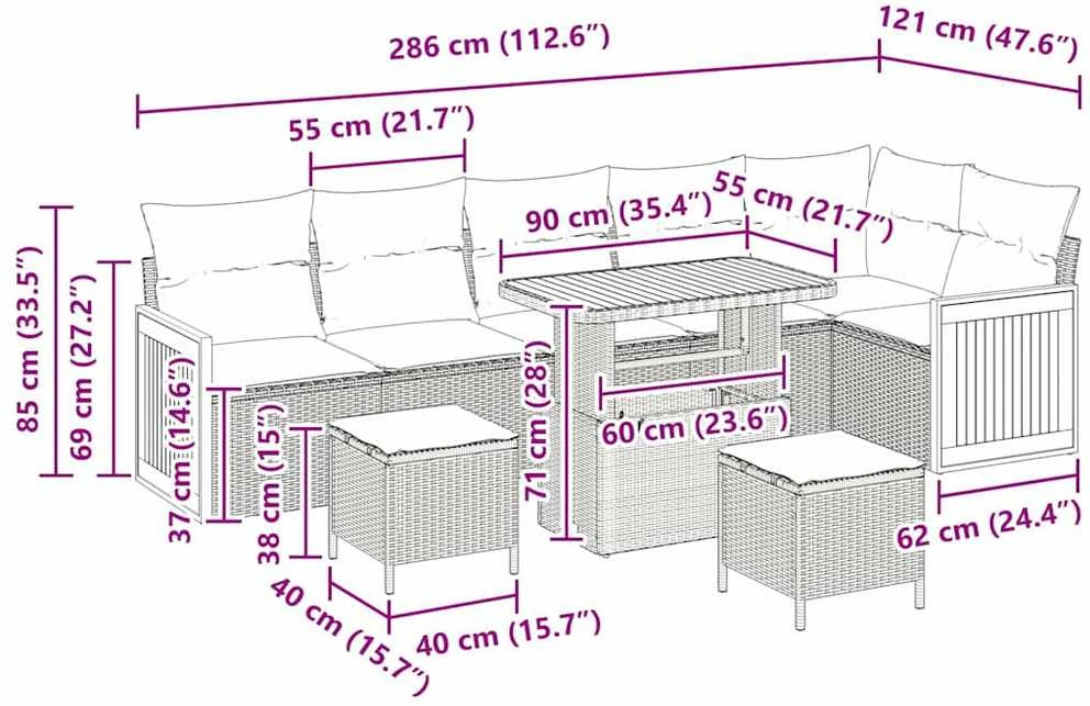 Sodo Sofų Rinkinys 11 vnt. 7-Vietų skaičius Juoda ir kreminė