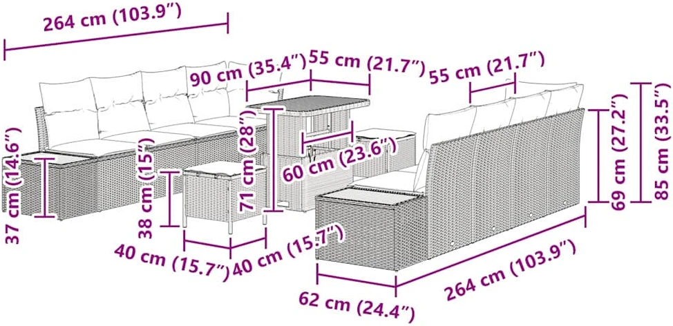 Sodo Sofų Rinkinys 11 vnt. 10-Vietų skaičius Smėlio