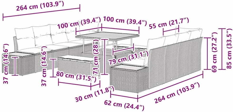 Sodo Sofų Rinkinys 11 vnt. 10-Vietų skaičius Smėlio