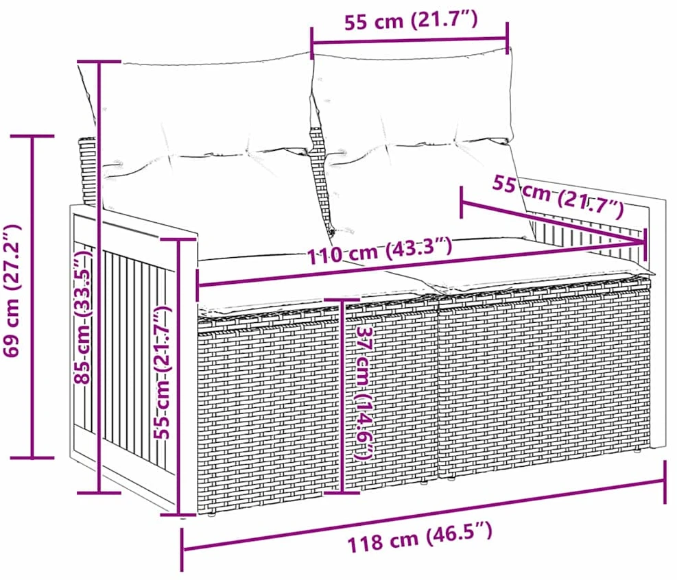 Sodo Sofų Rinkinys 11 vnt. 8-Vietų skaičius Juoda ir kreminė