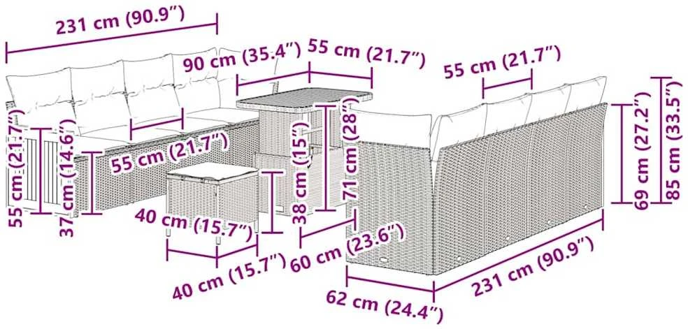 Sodo Sofų Rinkinys 12 pcs Bežinė ir kreminė poliratanas