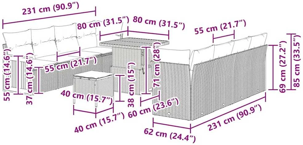 Sodo Sofų Rinkinys 12 pcs Bežinė ir kreminė poliratanas