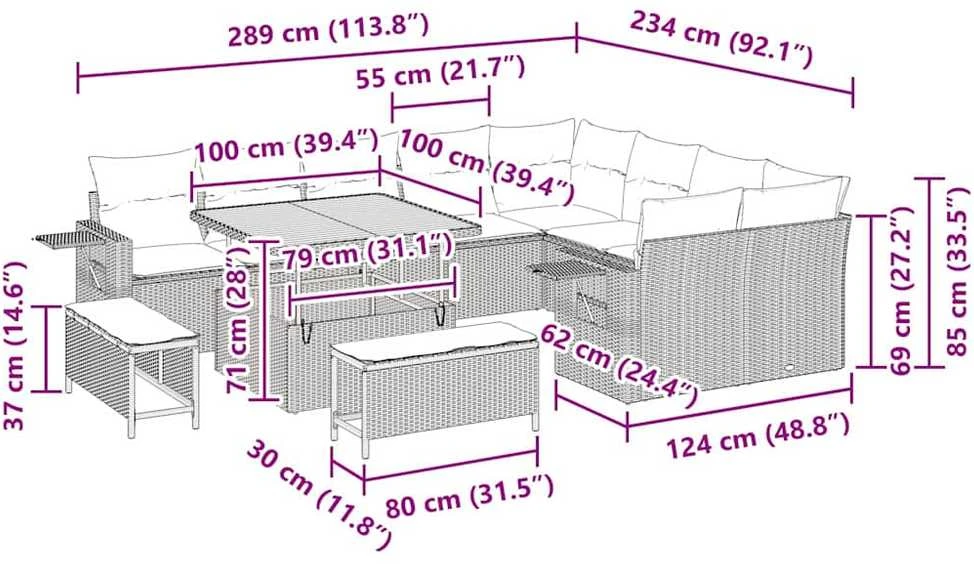Sodo Sofų Rinkinys 12 vnt. 11-Vietų skaičius Bežinė ir kreminė