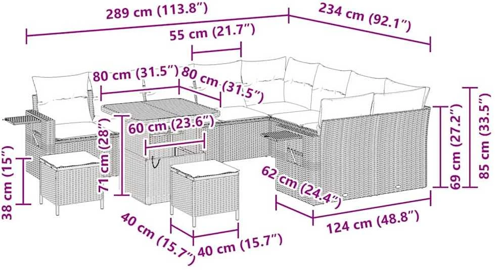 Sodo Sofų Rinkinys 12 vnt. 11-Vietų skaičius Bežinė ir kreminė