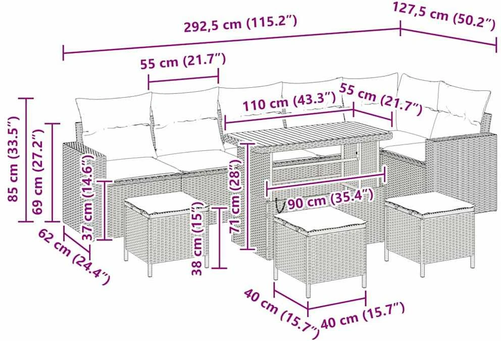 Sodo Sofų Rinkinys 12 vnt. 8-Vietų skaičius