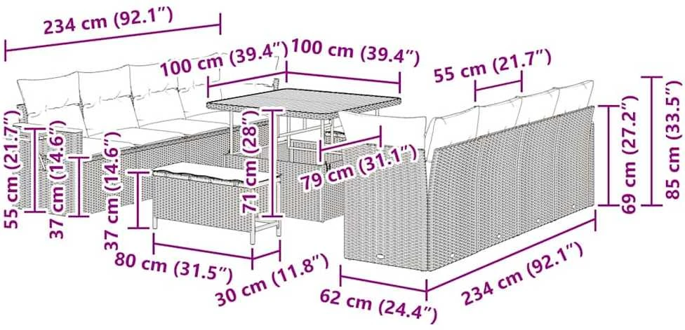Sodo Sofų Rinkinys 12 vnt. 12-Vietų skaičius Juoda ir kreminė