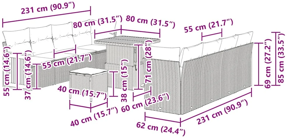 Sodo Sofų Rinkinys 12 pcs Juoda ir kreminė poliratanas
