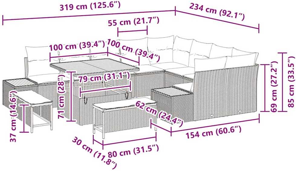Sodo Sofų Rinkinys 12 vnt. Smėlio poliratanas