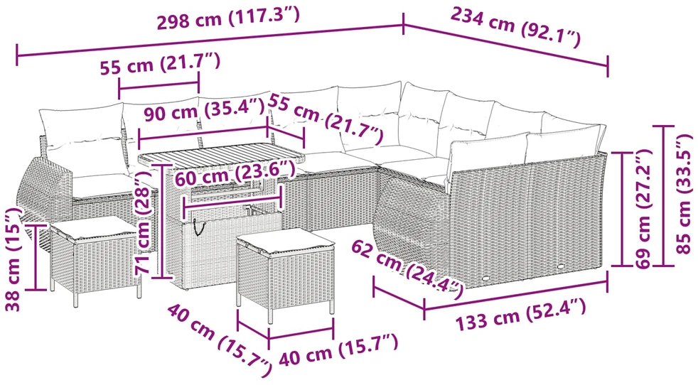 Sodo Sofų Rinkinys 12 vnt. 12-Vietų skaičius Juoda Poli ratanas